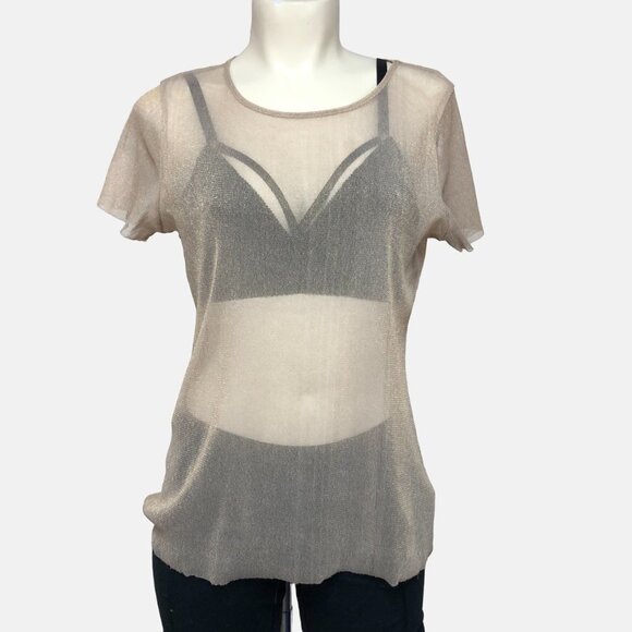 ANTISTAR Gold Sheer Metallic Short Sleeve Party Top Size Med - Picture 3 of 10